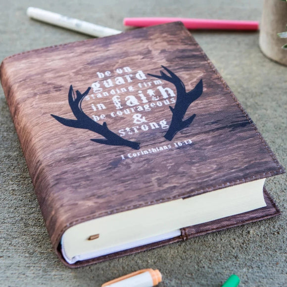 Deer Antler Wood Grain Bible Slipcover